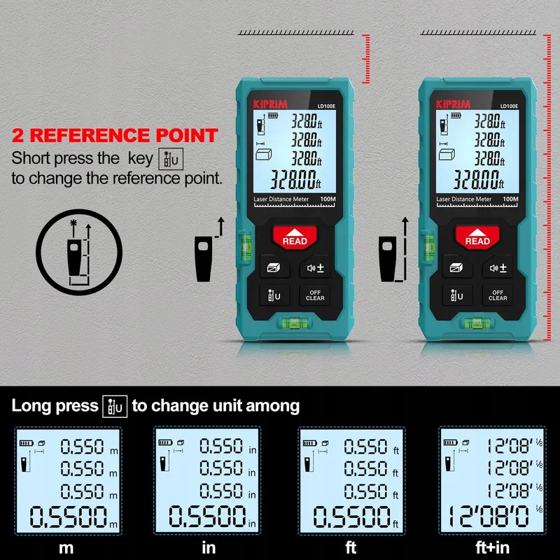KIPRIM Laserafstandsmeter 100m Hoge Nauwkeurigheid LCD ft/m/in — foto 3