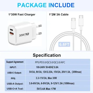 GCSTNN USB C Lader 30W 2 Poorten Snelladen Voor Google iPhone — miniatuur 7