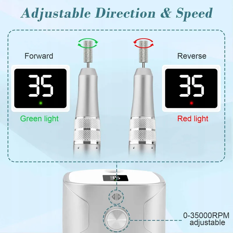KREDIOO Nagelfrees 35000rpm Set LED 11 Opzetstukken Zilver — foto 4