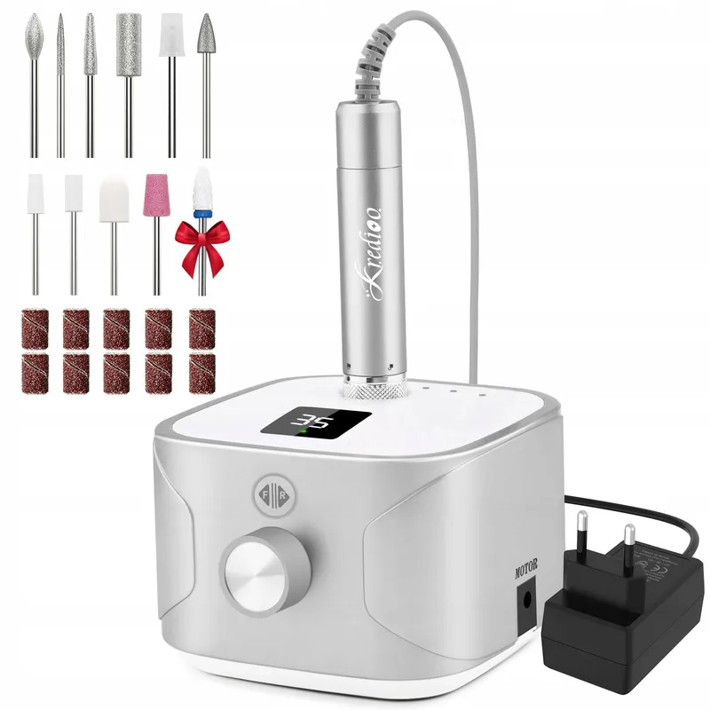 KREDIOO Nagelfrees 35000rpm Set LED 11 Opzetstukken Zilver — foto 1