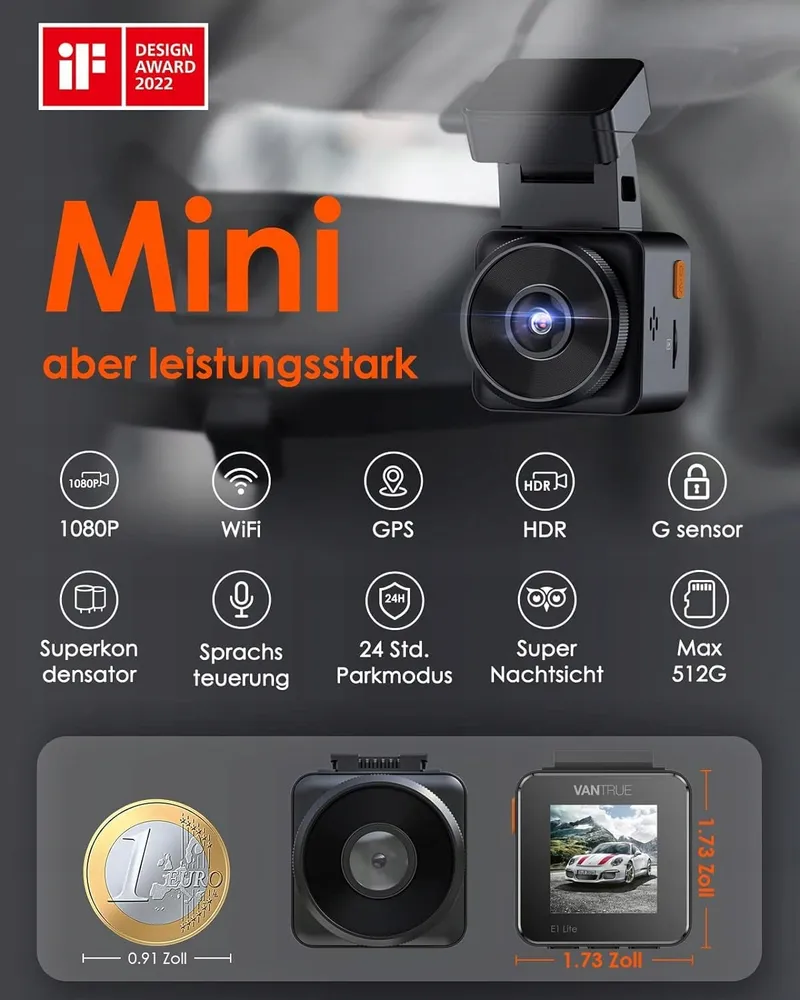 VANTRUE E1 Lite Mini Dashcam WiFi 1080P HDR GPS Nachtzicht — foto 2