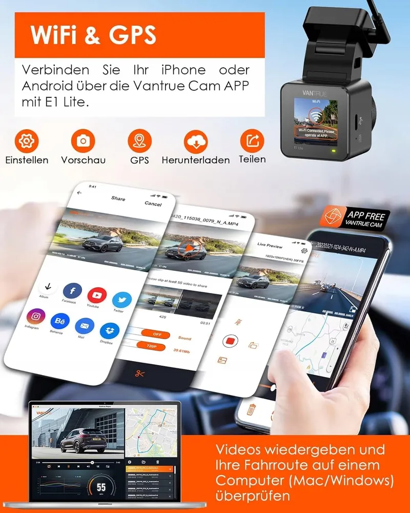 VANTRUE E1 Lite Mini Dashcam WiFi 1080P HDR GPS Nachtzicht — foto 4