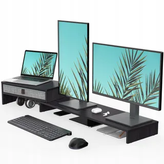 FENGE Dubbele Monitorstandaard met Lade Verstelbaar Zwart — miniatuur 1