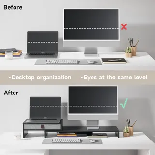 FENGE Dubbele Monitorstandaard met Lade Verstelbaar Zwart — miniatuur 6