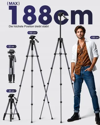 POLAM-FOTO Statief Aluminium 188cm Camera Telefoon Grijs — miniatuur 3