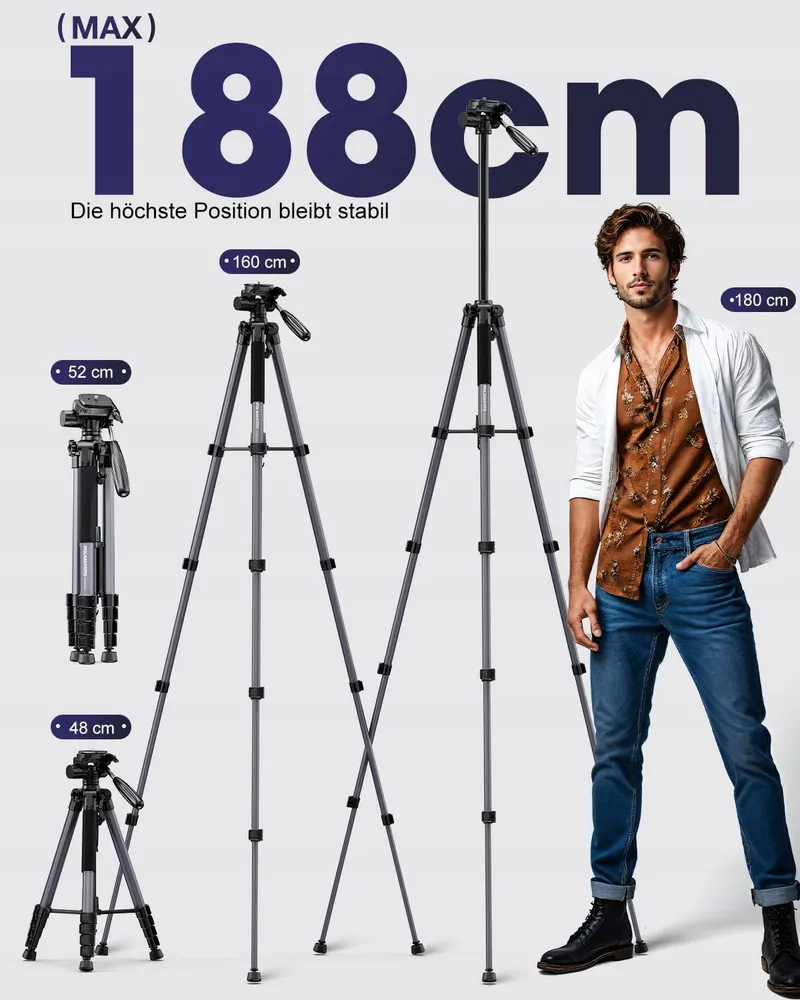 POLAM-FOTO Statief Aluminium 188cm Camera Telefoon Grijs — foto 3