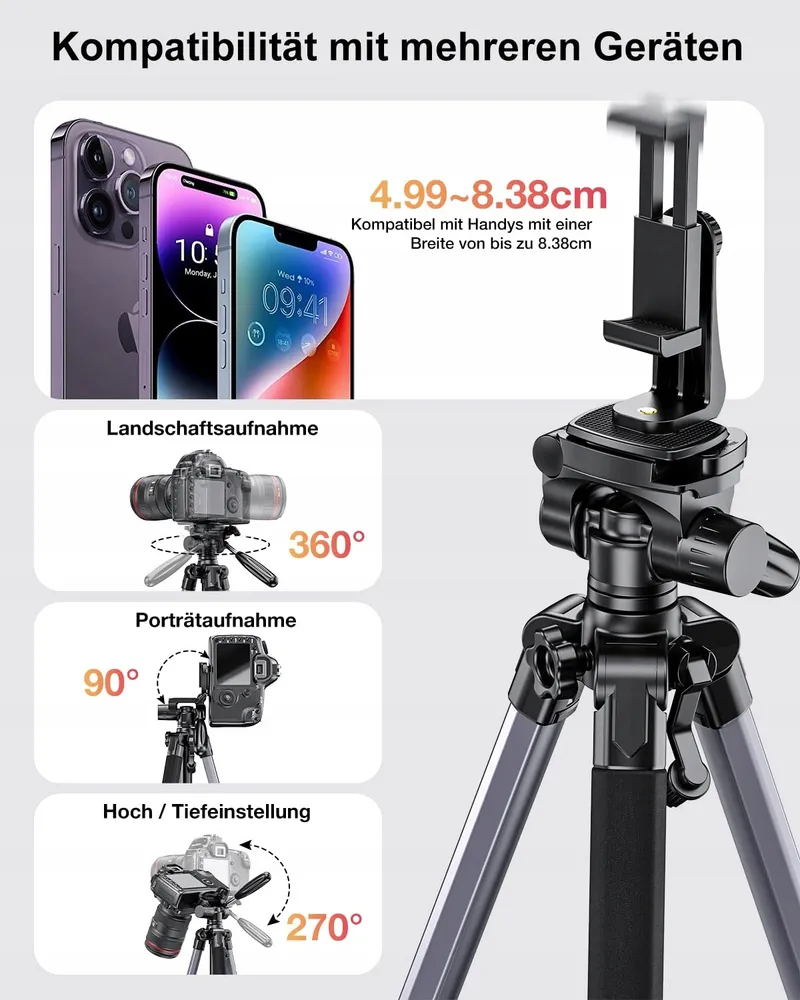 POLAM-FOTO Statief Aluminium 188cm Camera Telefoon Grijs — foto 5