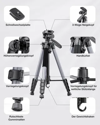 POLAM-FOTO Statief Aluminium 188cm Camera Telefoon Grijs — miniatuur 6