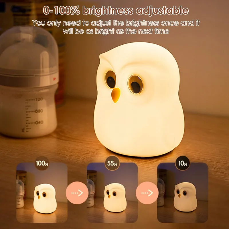 SOWA Uil Nachtlampje Voor Kinderen Silicone Touch USB — foto 4