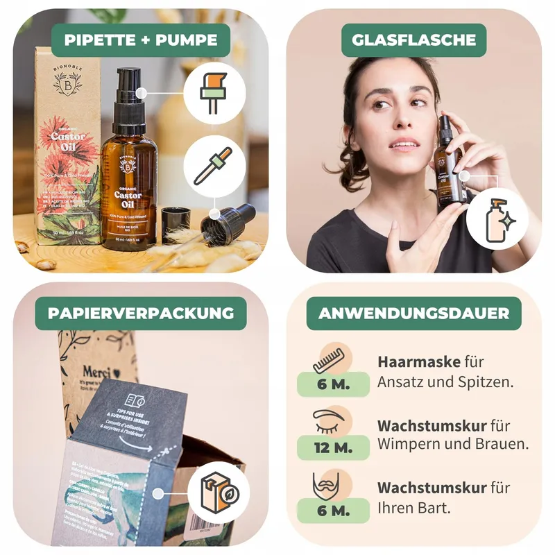 BIONOBLE Ricinusolie Bio Koudgeperst 100ml Voor Haar Wenkbrauwen Wimpers — foto 4