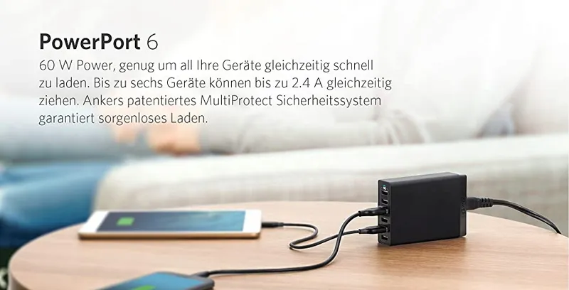 ANKER PowerPort 6 Oplader 60W 6-Poorts USB-C Zwart — foto 8