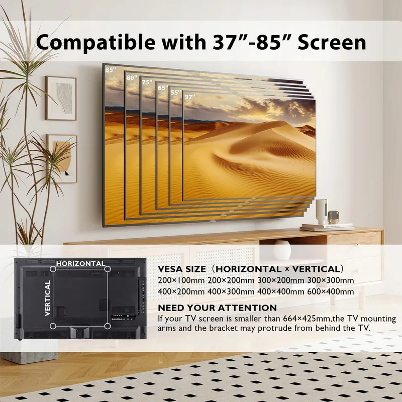 BONTEC TV Muurbeugel 37-85 Inch tot 60kg VESA 600x400mm — foto 6