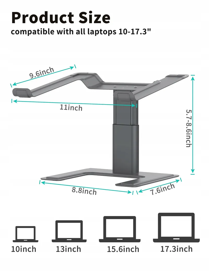 ALASHI Ergonomische Aluminium Laptopstandaard Verstelbare Hoogte Grijs — foto 6