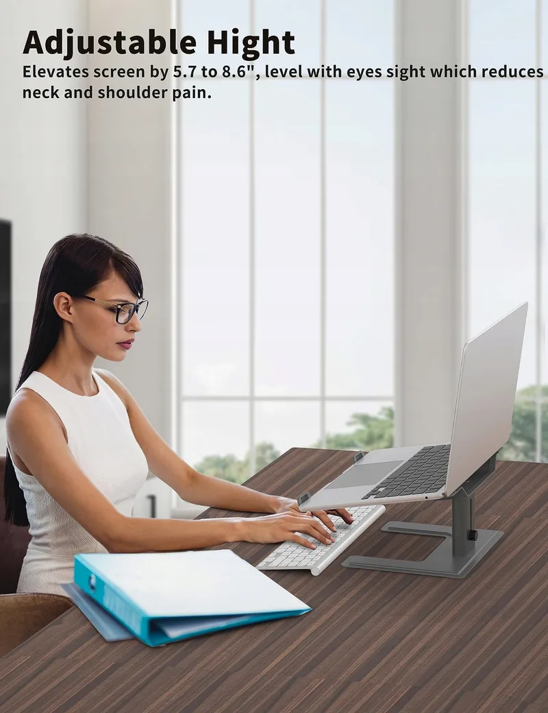 ALASHI Ergonomische Aluminium Laptopstandaard Verstelbare Hoogte Grijs — foto 3