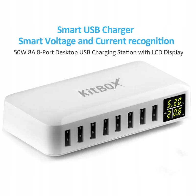 USB Oplader met LED Display 40W 8 Poorten — foto 6