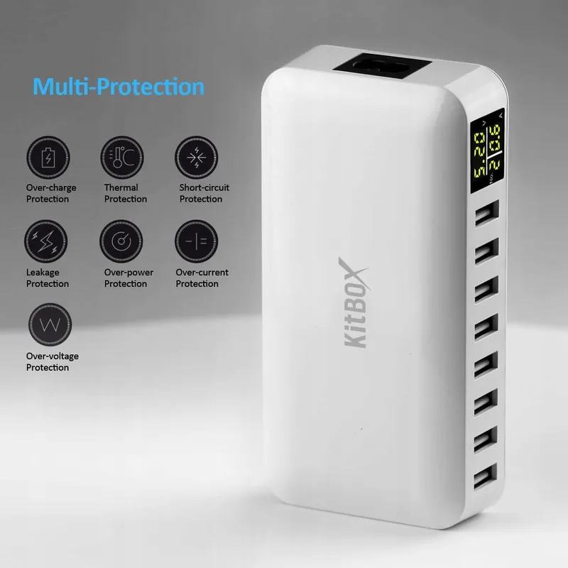 USB Oplader met LED Display 40W 8 Poorten — foto 4