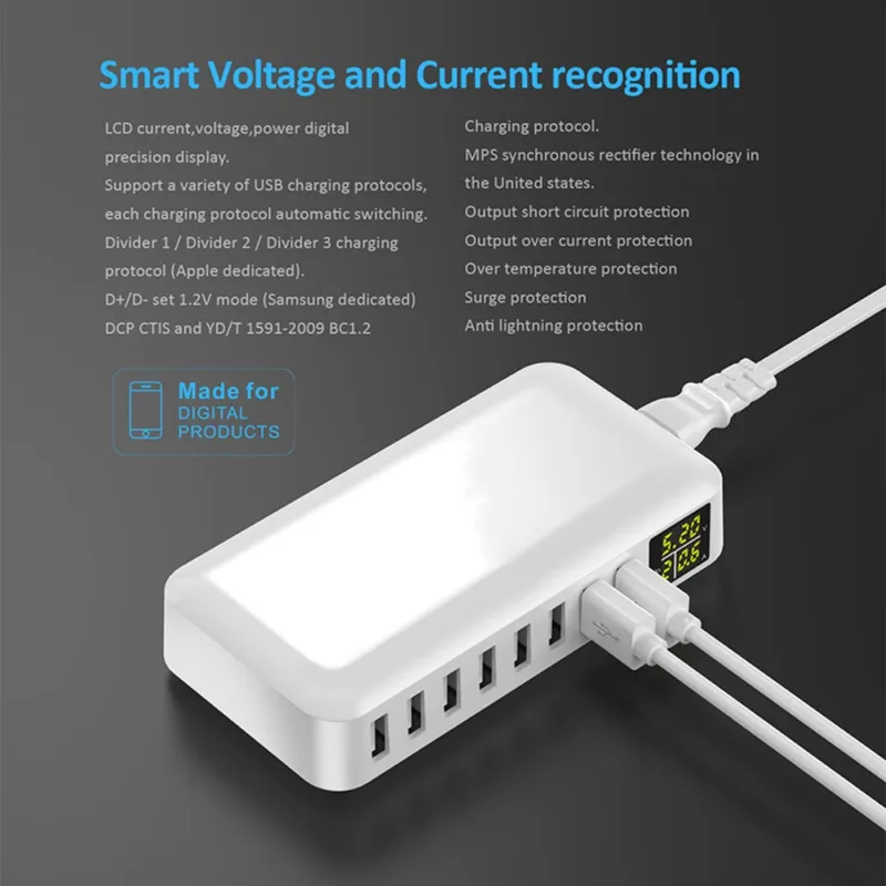 USB Oplader met LED Display 40W 8 Poorten — foto 5