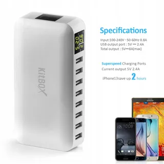 USB Oplader met LED Display 40W 8 Poorten — miniatuur 3