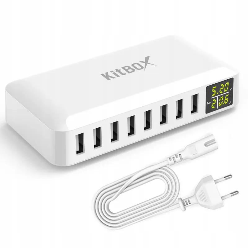 USB Oplader met LED Display 40W 8 Poorten — foto 1