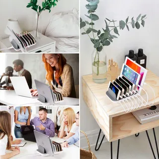 PRITEK USB Laadstation 60W 12A 7 Poorten USB-C Kabels Wit — miniatuur 4