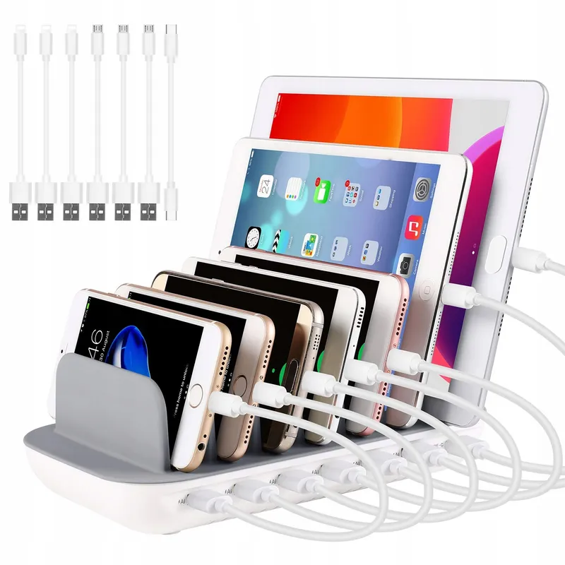 PRITEK USB Laadstation 60W 12A 7 Poorten USB-C Kabels Wit — foto 1