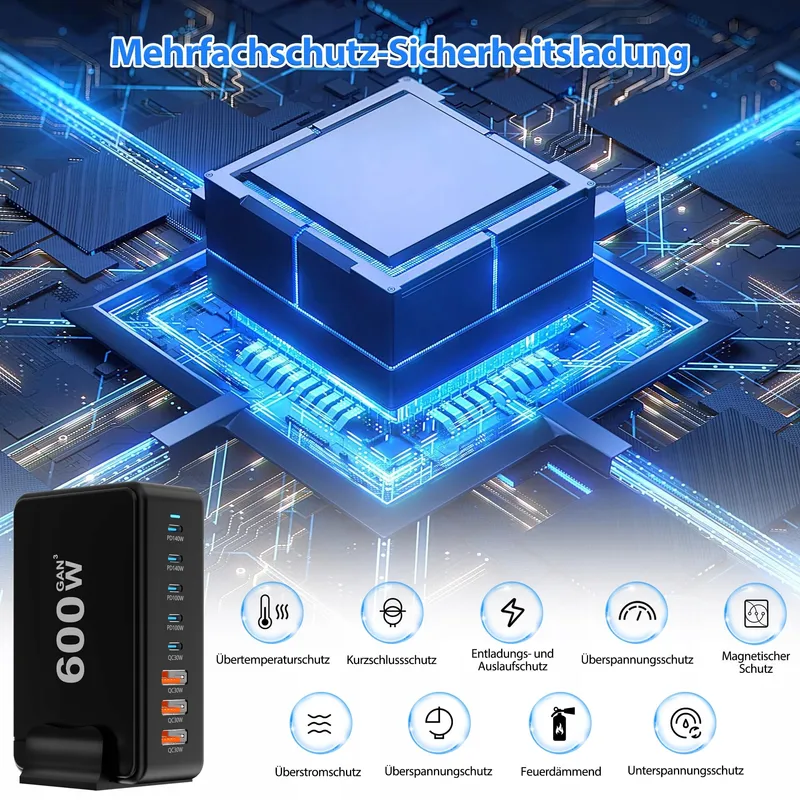 USB-C Oplader 600W 8-Poorts PD 3.0 Snelladen — foto 4