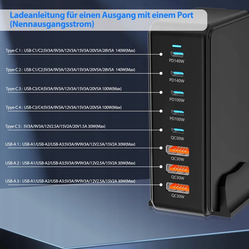 USB-C Oplader 600W 8-Poorts PD 3.0 Snelladen — foto 6