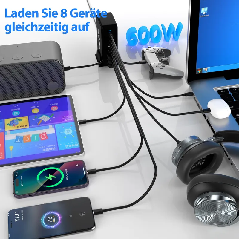 USB-C Oplader 600W 8-Poorts PD 3.0 Snelladen — foto 2
