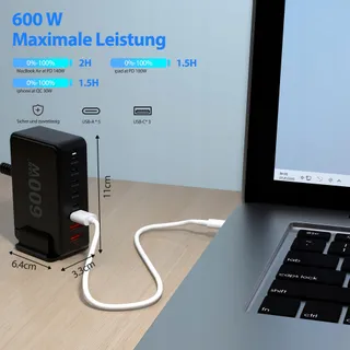 USB-C Oplader 600W 8-Poorts PD 3.0 Snelladen — miniatuur 3