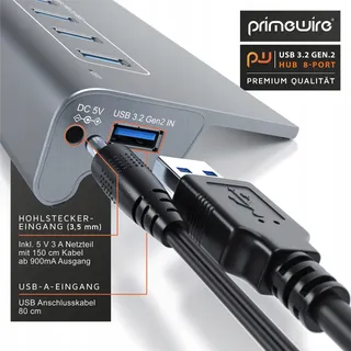 CSL 8-Poorts USB 3.2 Gen2 Hub 10Gbit/s Voeding PC Laptop Tablet — miniatuur 4