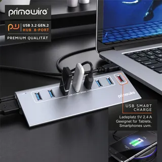 CSL 8-Poorts USB 3.2 Gen2 Hub 10Gbit/s Voeding PC Laptop Tablet — miniatuur 6