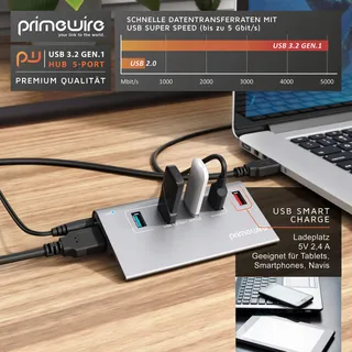 CSL 5-Poorts USB 3.2 Hub Actief Voeding USB Kabel MacBook Laptop — miniatuur 5