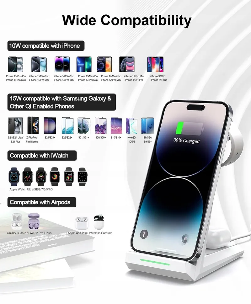 Inductief Laadstation 3-in-1 Apple Watch iPhone Wit — foto 5