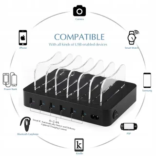 PRITEK USB Laadstation 50W 6 Poorten Voor Telefoons Tablets Koptelefoons — miniatuur 4