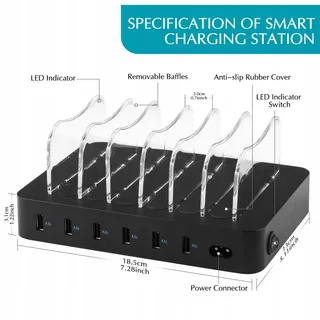 PRITEK USB Laadstation 50W 6 Poorten Voor Telefoons Tablets Koptelefoons — miniatuur 7