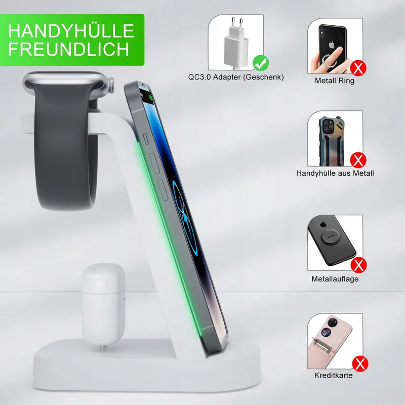 INNISTO Draadloze Oplader 3-in-1 iPhone Apple Watch AirPods — foto 3