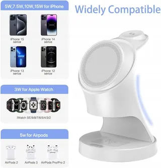 Streamline Draadloze Oplader 3-in-1 iPhone Watch AirPods Wit — miniatuur 3