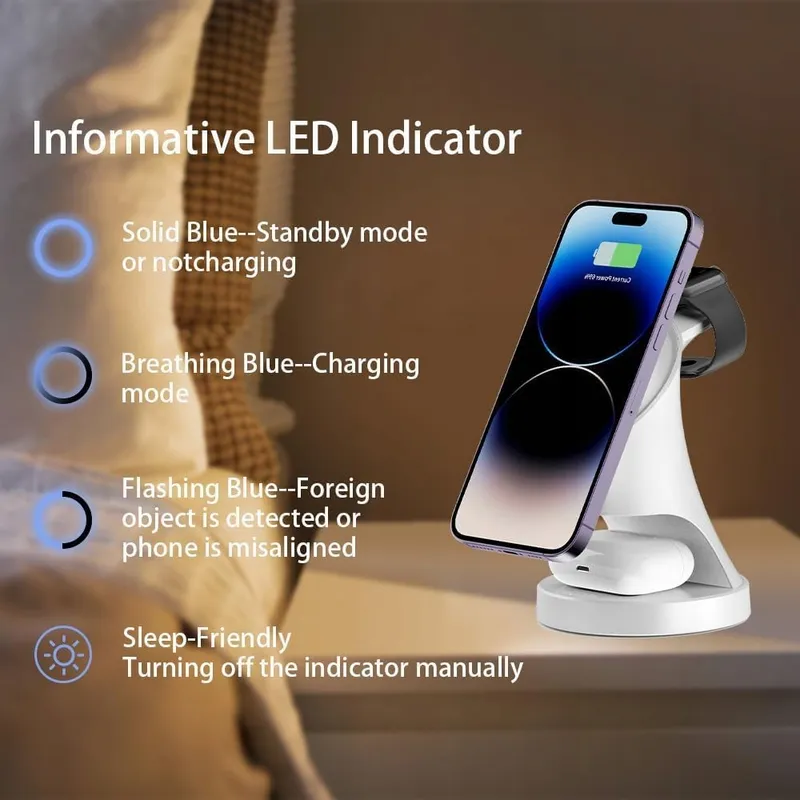 Streamline Draadloze Oplader 3-in-1 iPhone Watch AirPods Wit — foto 8