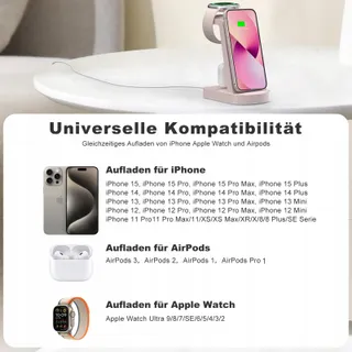 INNISTO Draadloze Oplader 3-in-1 18W iPhone Apple Watch AirPods Roze — miniatuur 2
