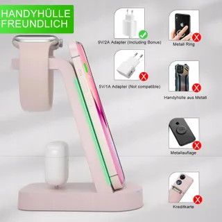 INNISTO Draadloze Oplader 3-in-1 18W iPhone Apple Watch AirPods Roze — miniatuur 3