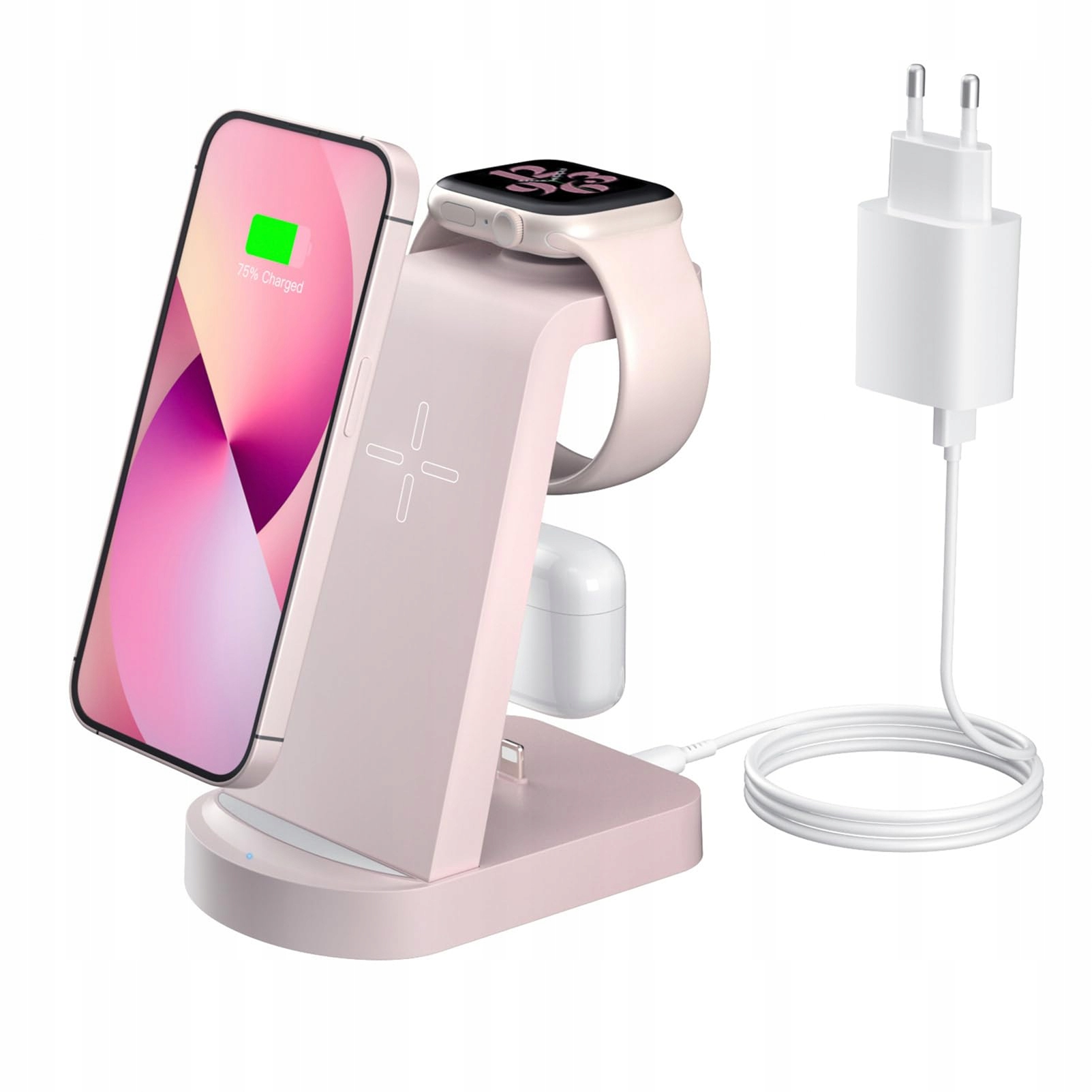 INNISTO Draadloze Oplader 3-in-1 18W iPhone Apple Watch AirPods Roze