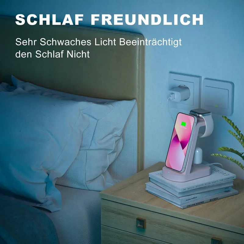 INNISTO Draadloze Oplader 3-in-1 18W iPhone Apple Watch AirPods Roze — foto 6