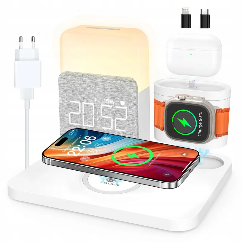 COLSUR Laadstation 3-in-1 Apple Watch iPhone AirPods Lamp Wekker — foto 1