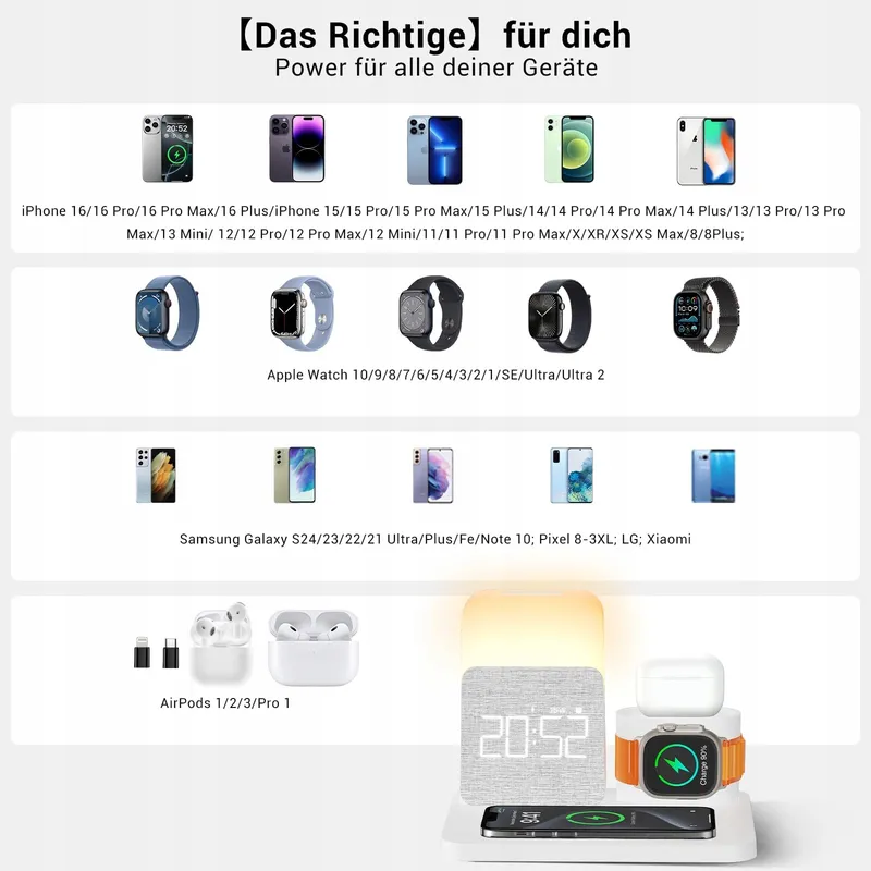 COLSUR Laadstation 3-in-1 Apple Watch iPhone AirPods Lamp Wekker — foto 5