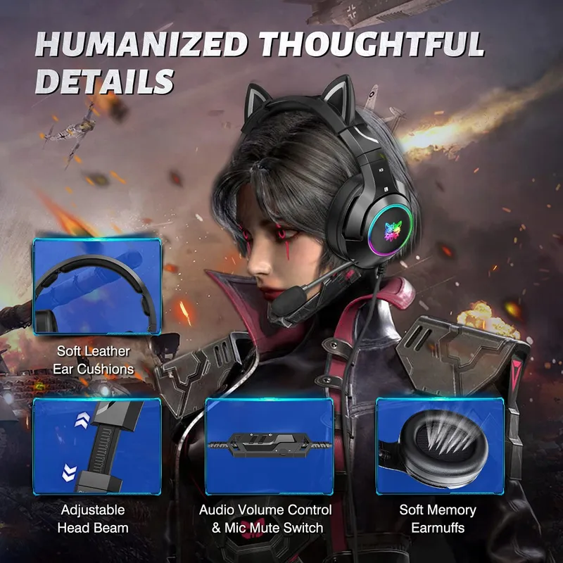 PHNIXGAM Gaming Koptelefoon PS4 PS5 Xbox PC RGB Surround Zwart — foto 5
