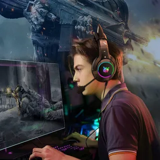 PHNIXGAM Gaming Koptelefoon PS4 PS5 Xbox PC RGB Surround Zwart — miniatuur 6