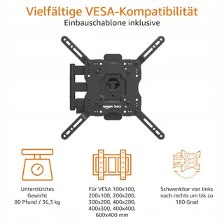 AMAZON BASICS TV Wandbeugel Draaibaar 26-55 Inch VESA 400x400 — miniatuur 3