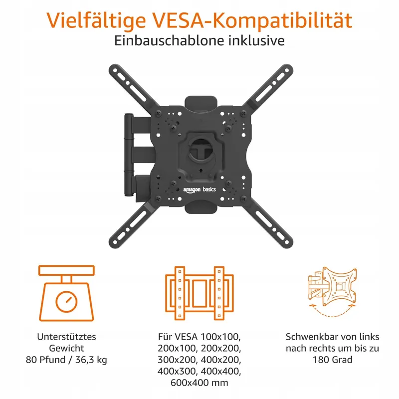 AMAZON BASICS TV Wandbeugel Draaibaar 26-55 Inch VESA 400x400 — foto 3