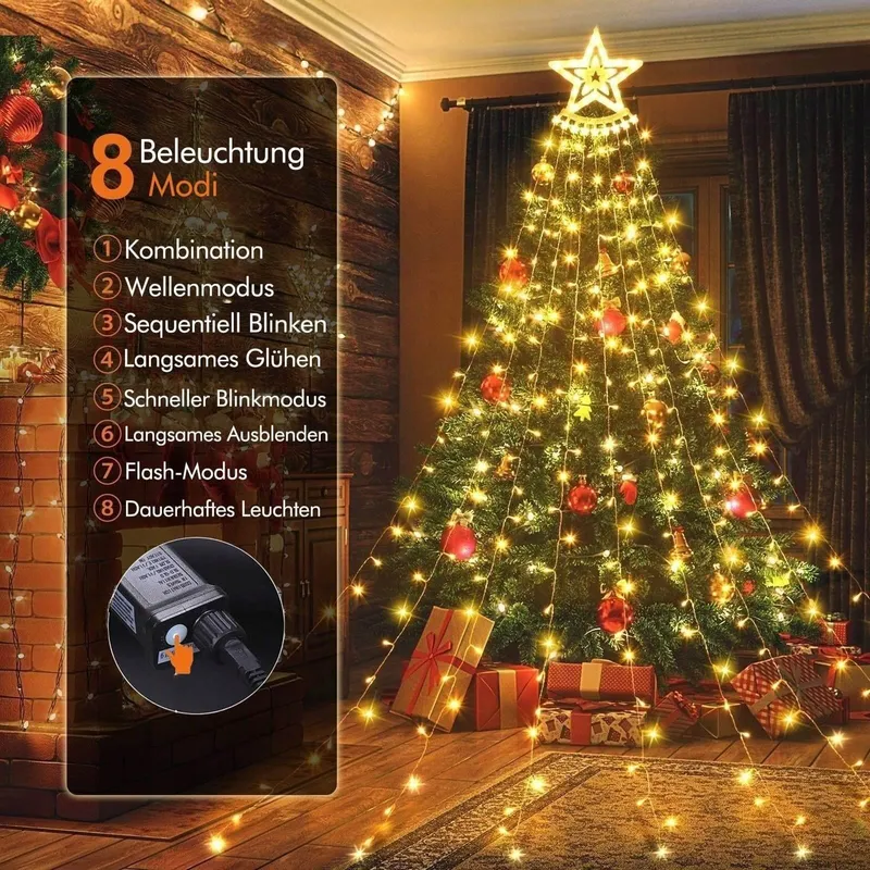 YEETEESY LED Lichtgordijn 350 LED 9 Strengen 3.5M Warmwit — foto 2