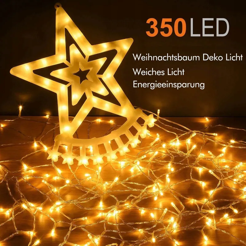 YEETEESY LED Lichtgordijn 350 LED 9 Strengen 3.5M Warmwit — foto 3